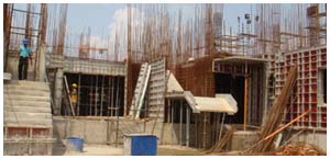 Concrete construction and reinforcement at a Gurgaon site